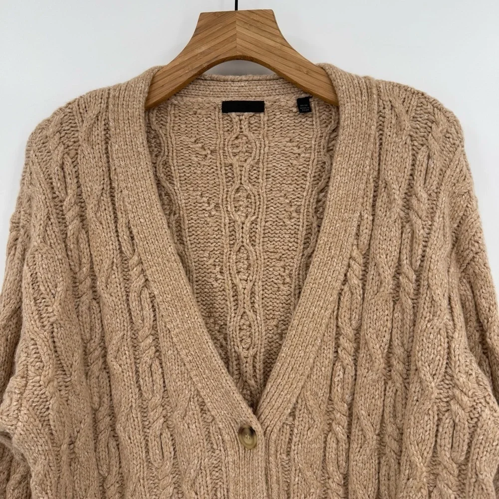 ATM Chunky Cable Knit Melillo Wool & Cotton Blend V-Neck Cardigan Sweater Size M